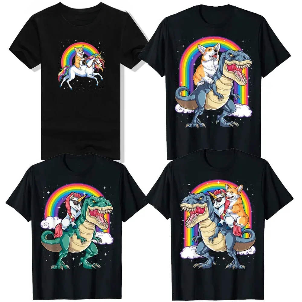 Camiseta con estampado de Corgi, Camiseta con estampado de unicornio, dinosaurio, t-rex, bonito arcoíris, cuerno de Corgi, Galaxia espacial, top de tendencia de moda