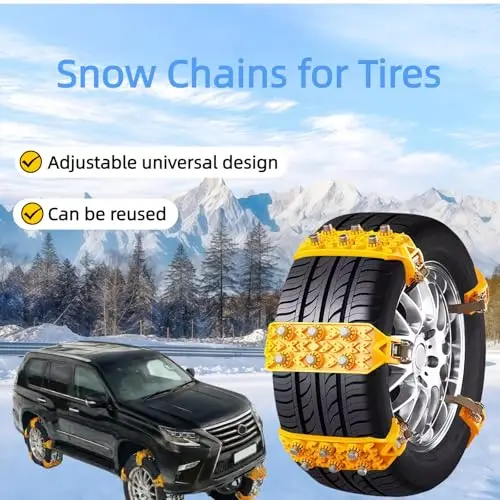 

6-Pack Reusable Universal Yellow Snow Chains For Cars Trucks SUVs — Adjustable Fit 165–265mm Tire Width, Portable Emergency