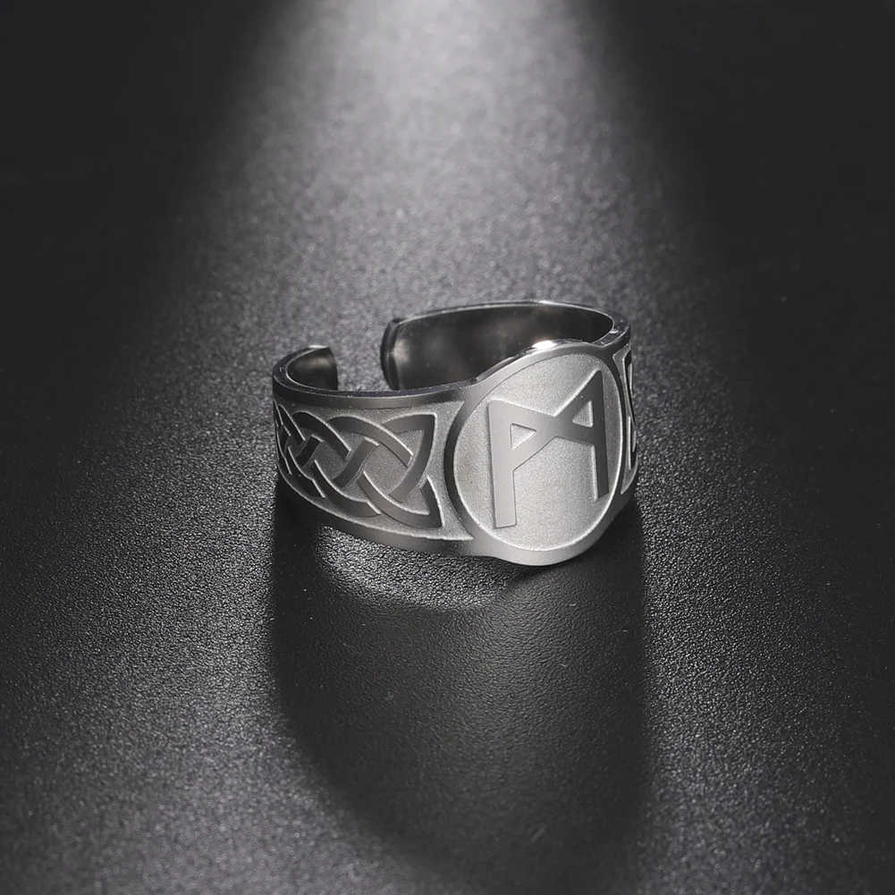 My Shape Viking Rune Letters Rings for Men Punk Celtics Knot Resizable Stainless Steel Finger Ring Nordic Vintage Jewelry Amulet