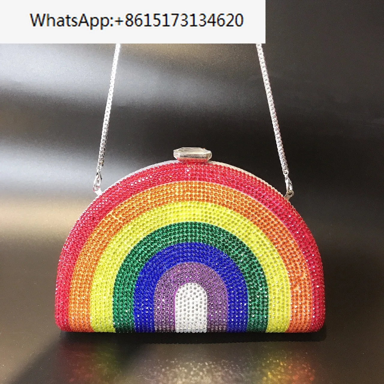 

The new D-shaped rainbow perm diamond dinner bag European and American ladies banquet crossbody