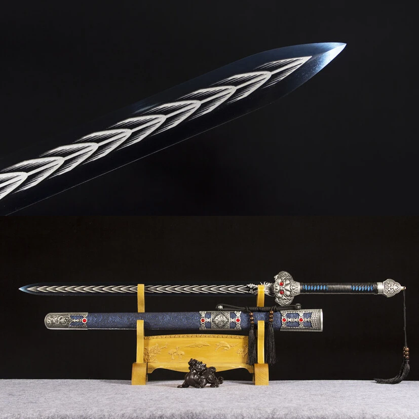 

114cm Yongle Blue Soul Sword Medieval Battle Preparation katana full tang Manganese Steel Edge Cutting Ninja Kung Fu Martial Art