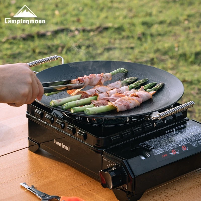 CAMPINGMOON GRW-33F صينية خبز غير لاصقة حجر مطحون مقلاة متوسطة الحجم للمطبخ طبق شواء قابل للطي