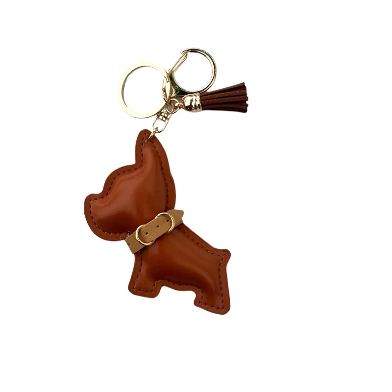 New Creative Dog Shaped Exquisite Artificial Leather Car Keychain Backpack Decoration Cute Keychain Friend Gift