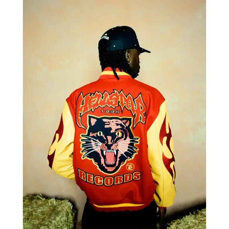 

Tiger Embroidered American Retro Jacket Y2K Men's Cartoon Embroidered Jacket Harajuku Hip Hop Baseball Uniform Jacket Gothic Top