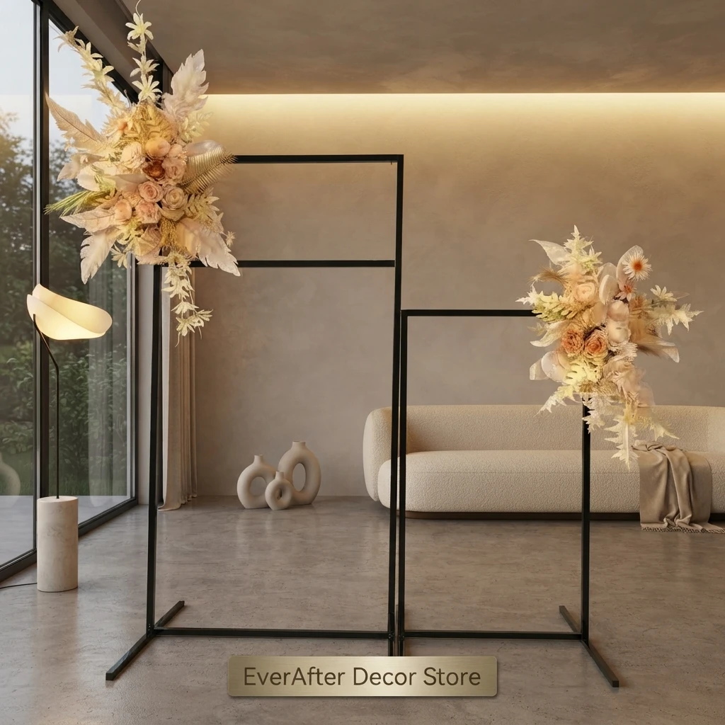 2PCS Rectangular Metal Arch Wedding Welcome Sign Stand Floral Backdrop Frame Party Banner Display Event Decor