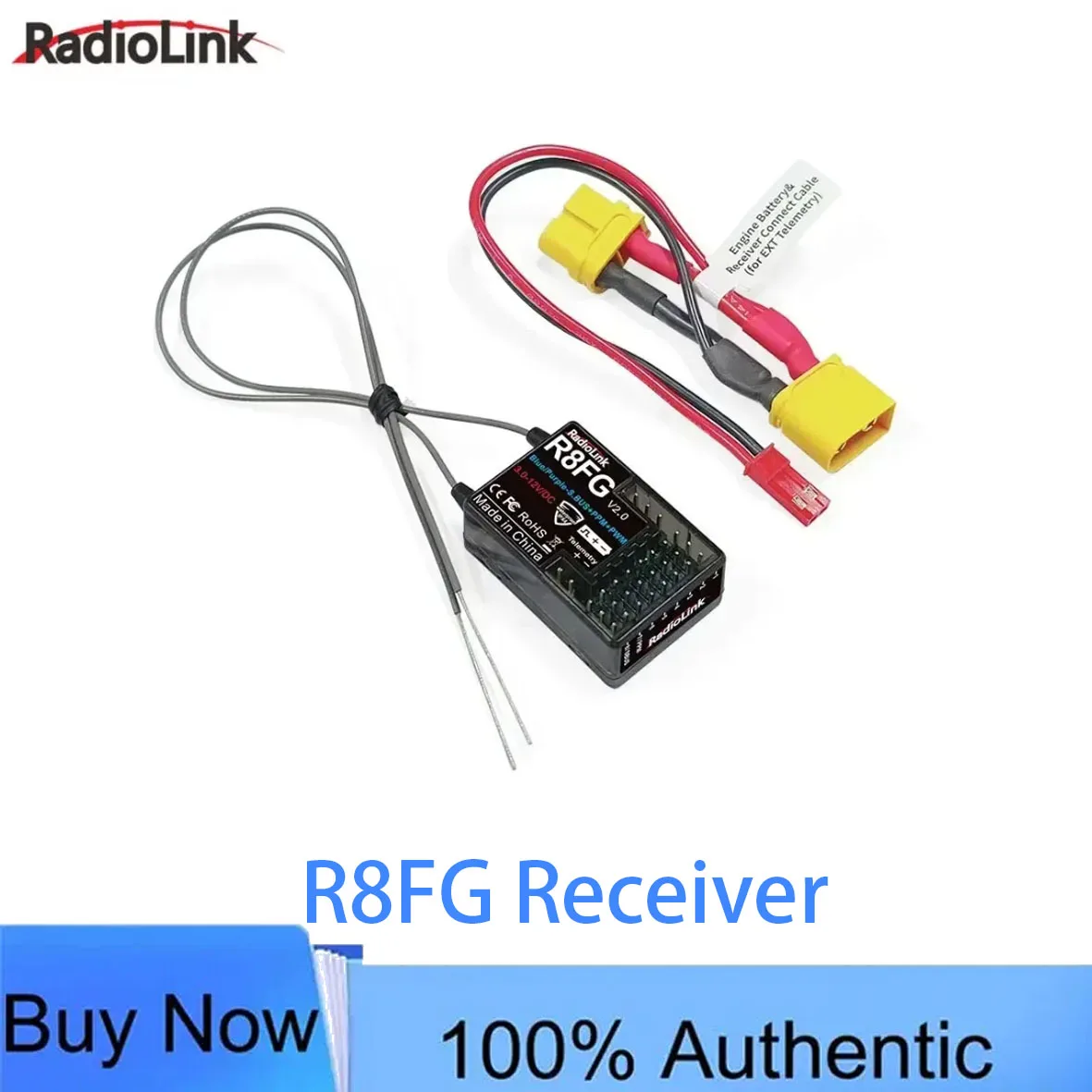 Radiolink R8FG 8-Channel 2.4G Gyro RC Receiver: Dual Antenna, Voltage Return, 600M Long Range for Car & Boat Transmitters