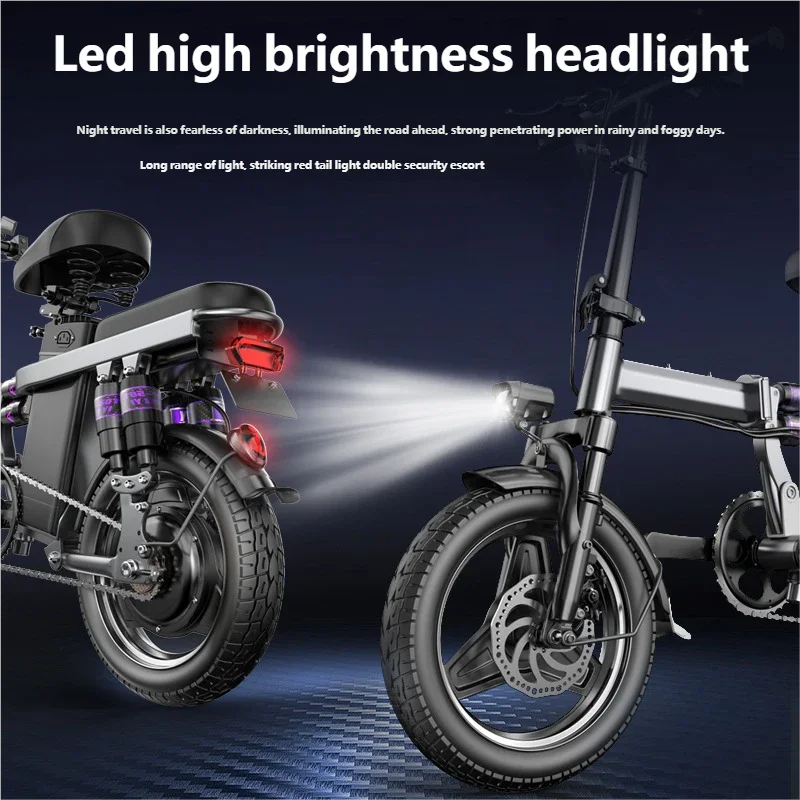 

Электрический складной велосипед с бесщеточным двигателем 48В 400Вт, колесами 14 дюймов из алюминиевого сплава, ультралегкий, портативный, с литиевой батареей