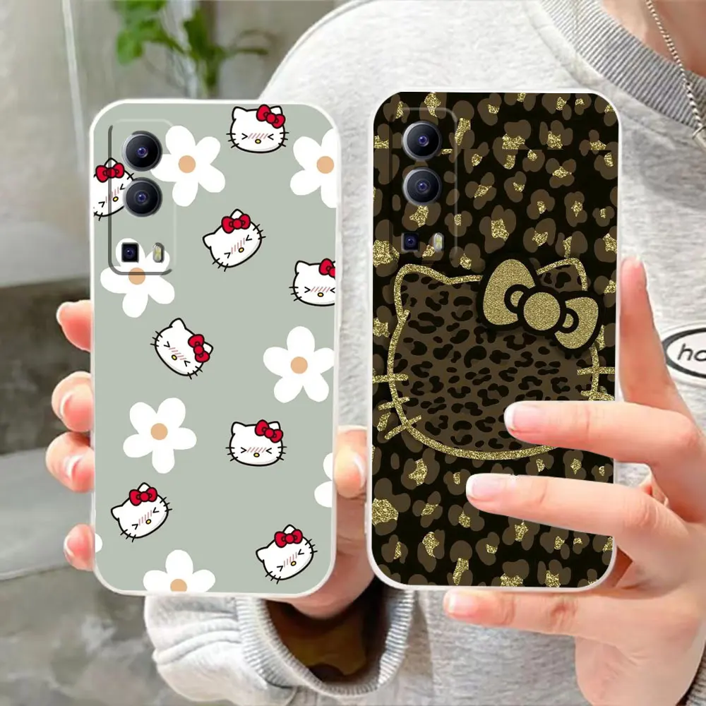 Clear Phone Case For VIVO Y30 Y32 Y33S Y50 Y51S Y52S Y53S Y55S Y66 Y77 Y93 Y95 V20 V21 5G 4G Case Funda Cute Cat Hello K-k-Kitty