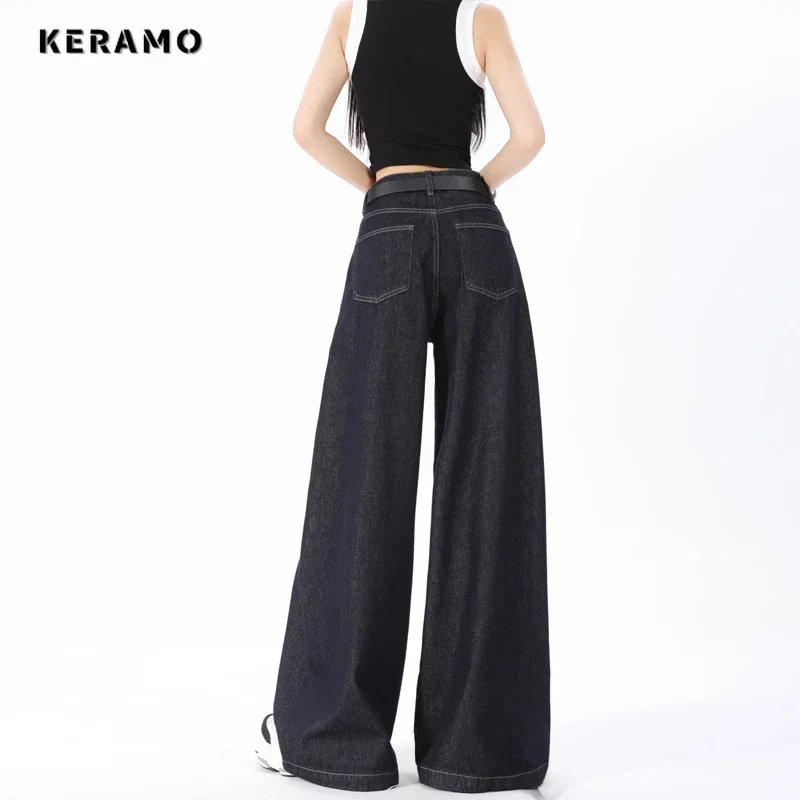 Women's Casual Retro Wide Leg Emo Denim Trouser Harajuku Solid High Waist Loose Jeans 2024 Summer American Vintage Baggy Pants