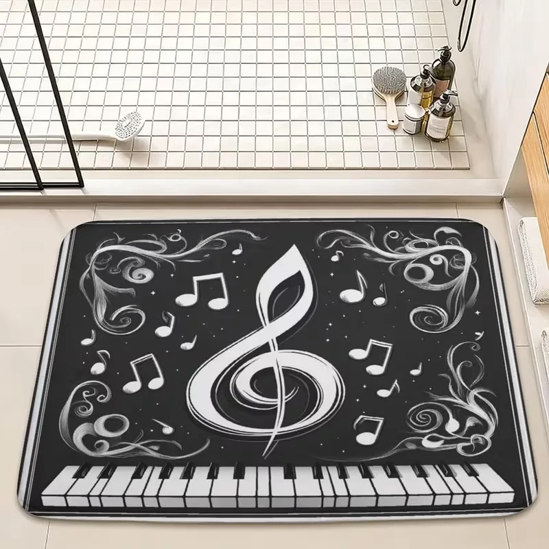Black White Treble Clef Piano Music Doormat Non Slip Entry Rug Musical Note Art Print Mat Entry Room Decor Mat