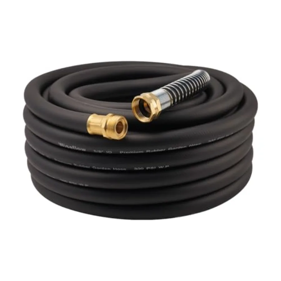 

Garden Hose 50Feet x 5/8", Heavy Duty Rubber Hose, Water Hose with Five Layered Braiding, Male Female Fittings, 1000PSI Burst,