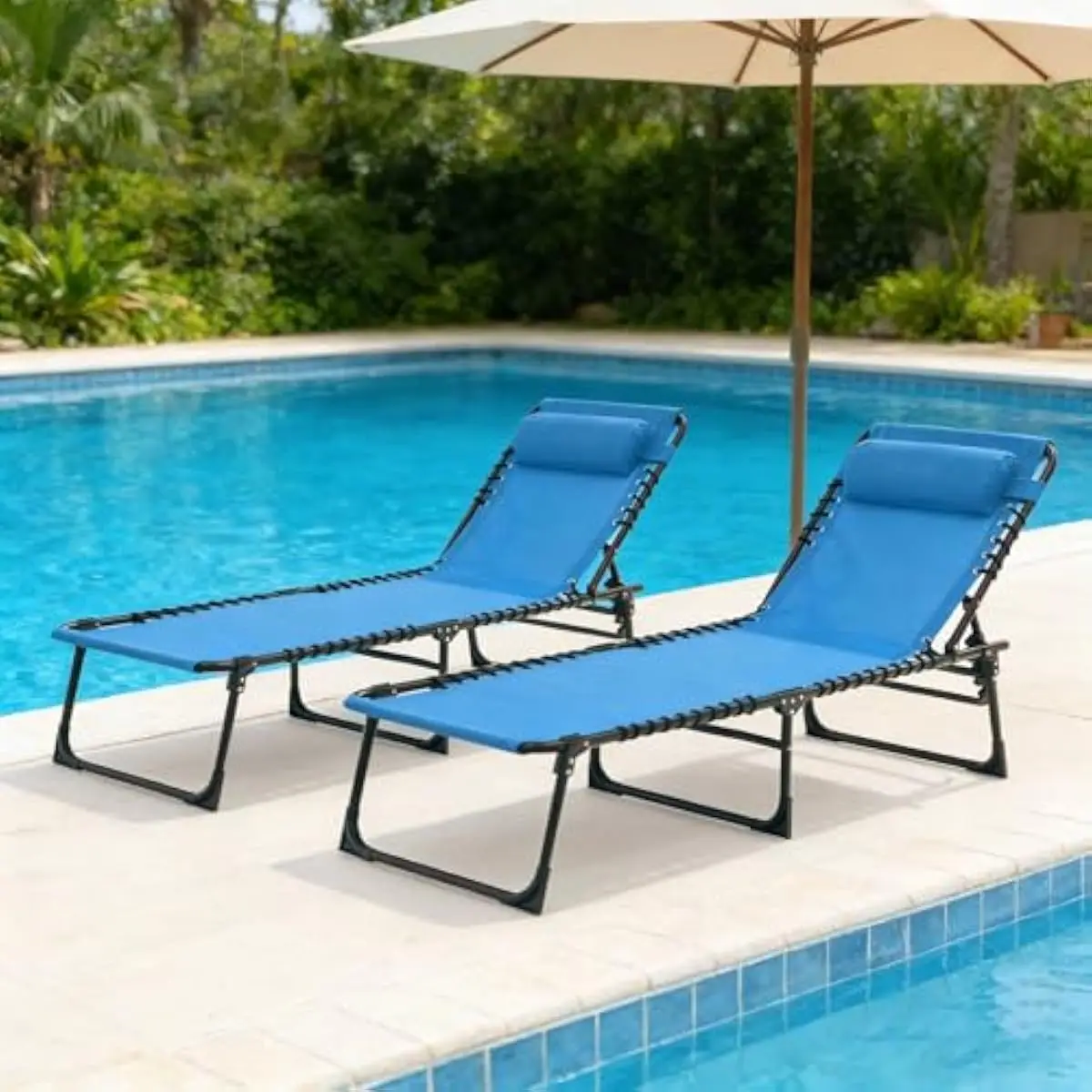 2 Pack Portable Folding Chaise Lounge Chair with 5 Adjustable Recline Positions Heavy Duty Aluminum Frame UV Resistant Textilene