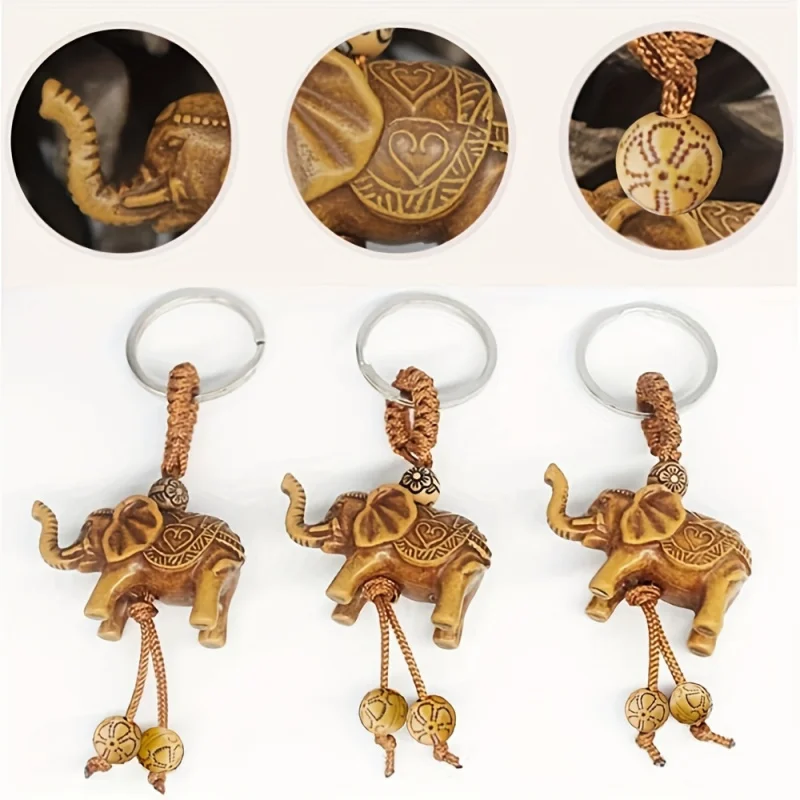 1/5pcs Polyresin Lucky Elephant Carved Pendant Keychain Key Ring For Men And Women, Ideal Choice For Gifts