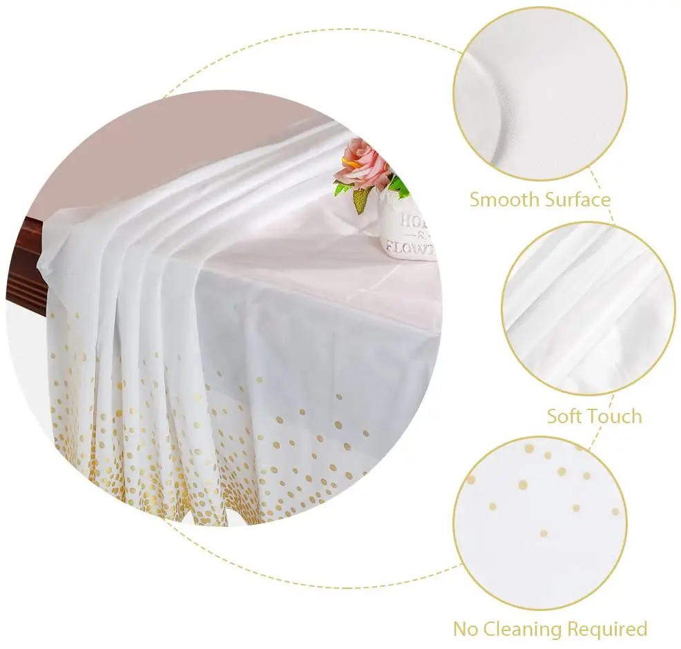 54 "X 108" Witte Plastic Tafelkleed Goud Dot Wegwerp Tafelkleden Witte Tafel Cover Gold Tafelkleden Voor Party Diy decoraties