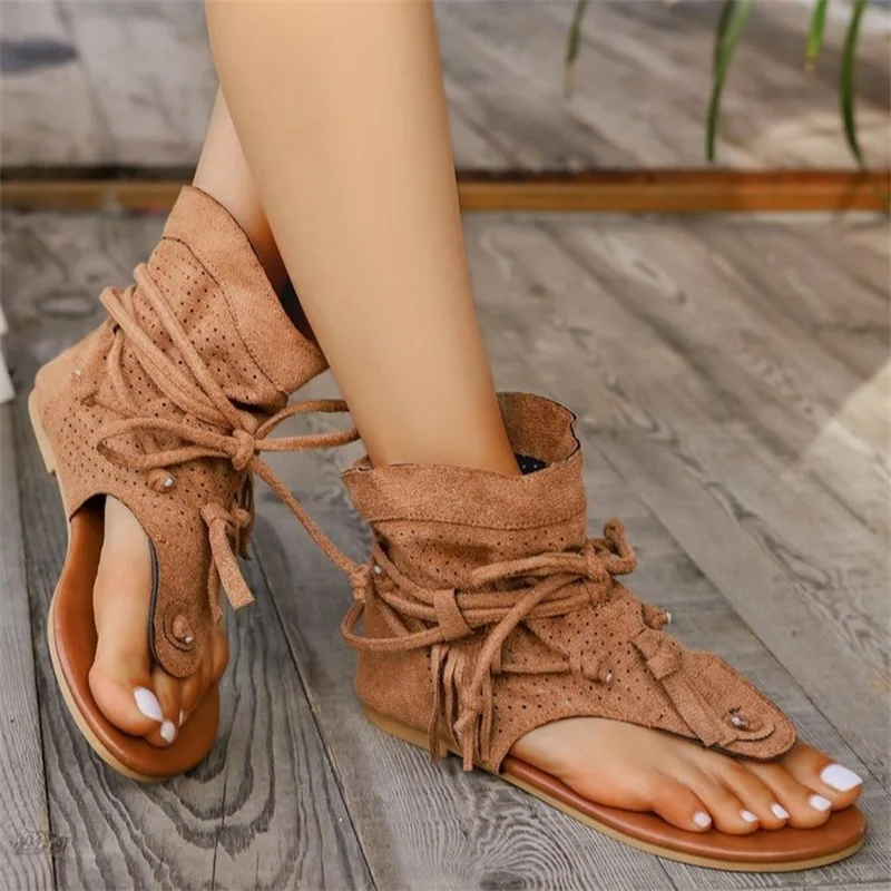 2024 Summer Fashion Sexy Flat Casual Comfort Sandals Women\'s Round Toe Breathable Solid Color Slippers Daily Sandalias De Mujer