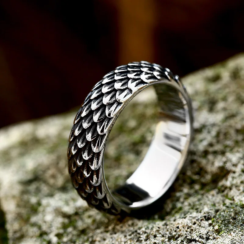 Steel Soldier Dragon Scale Ring Vintage Personality Men\'s Index Finger Ring Punk Alloy Norse Viking Rings Jewelry