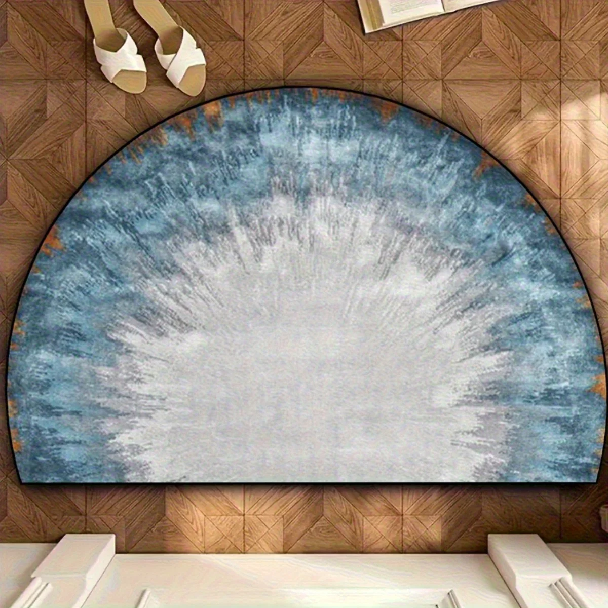 Vintage Retro Style Arc Shape Mat Bold Color Block Curved Rug Non Slip Design For Kitchen Entryway Decor