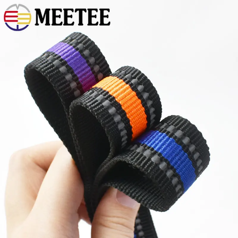 Meetee 10Meters Reflective Ribbon 15/20/25mm Webbing Tapes Shoulder Bag Strap Belt Clothes Dog Collar Luggage Sewing Accessories