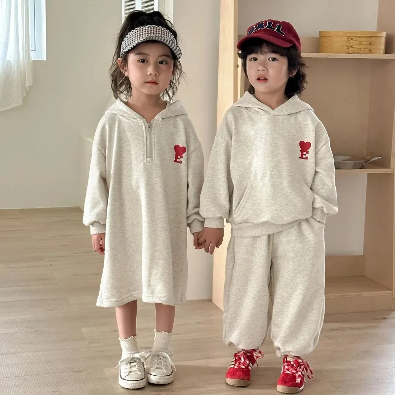

Children's Clothes 2025 Spring and Autumn Brother Sister Clothes Boy's Suit Sweater+Pant Or Girl's Dress