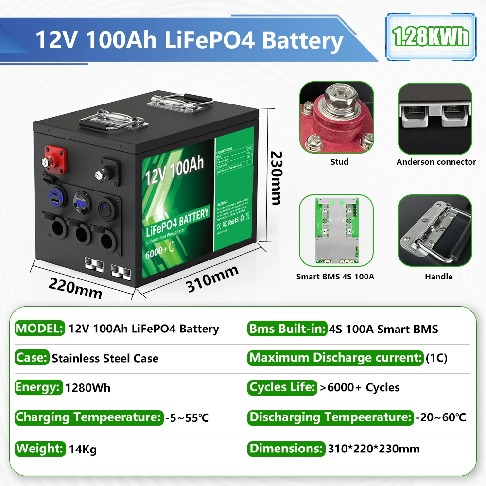 Lifepo4 12v 100ah 1280wh Akku 6000 Zyklus 4s Bluetooth BMS 150ah 200ah Lithium batterie für zu Hause Solarenergie eu ua keine Steuer