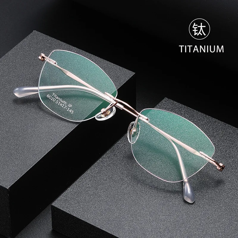 

High Quality Frameless Eyeglass Frames Ultra Light Titanium Oval Cat-eye Glasses Fashionable Ladies' Eyewear Men Modern Design