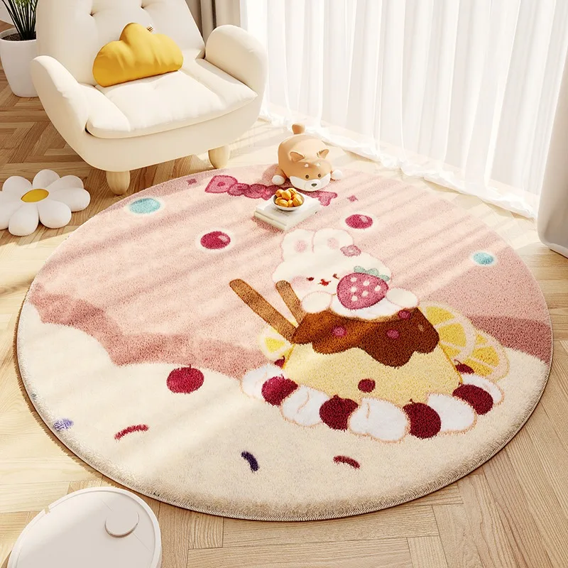 

Cute Round Girl Bedroom Bedside Carpet Cartoon Children's Rug Pink Living Room Decorative Floor Mat Plush Soft Foot Mats Tapete