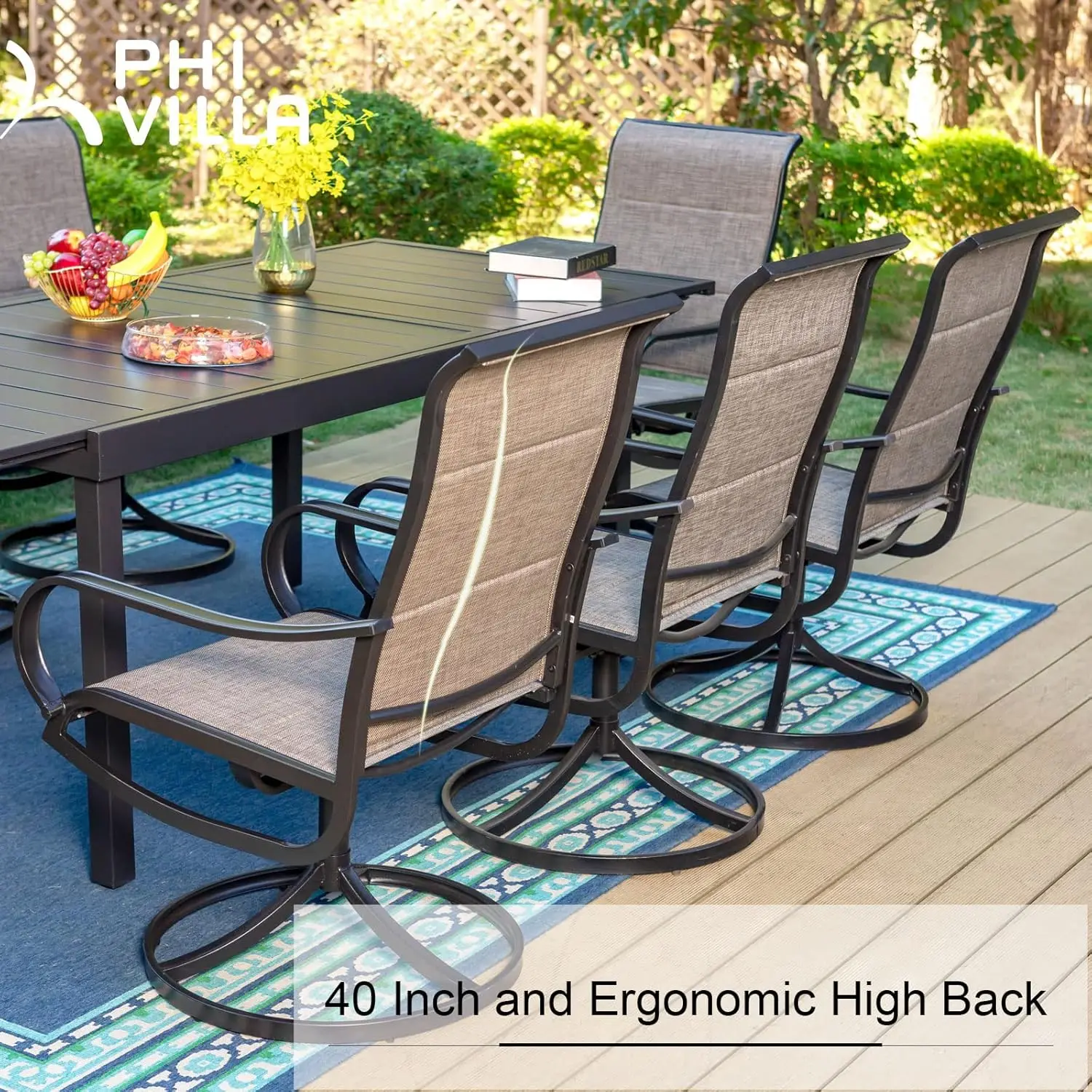 PHI VILLA Set of 4 Swivel Outdoor Chairs,All-Weather Mesh Fabric Patio Dining Chairs with Padded Textilene&E-Coating Metal Frame