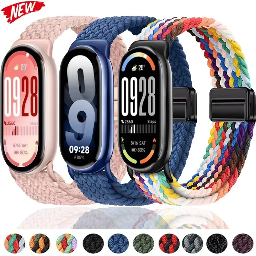 Магнитный нейлоновый плетеный ремешок с петлей для Xiaomi Band 10 9, регулируемый дышащий сменный браслет, браслет Mi Band 8 9 Correa