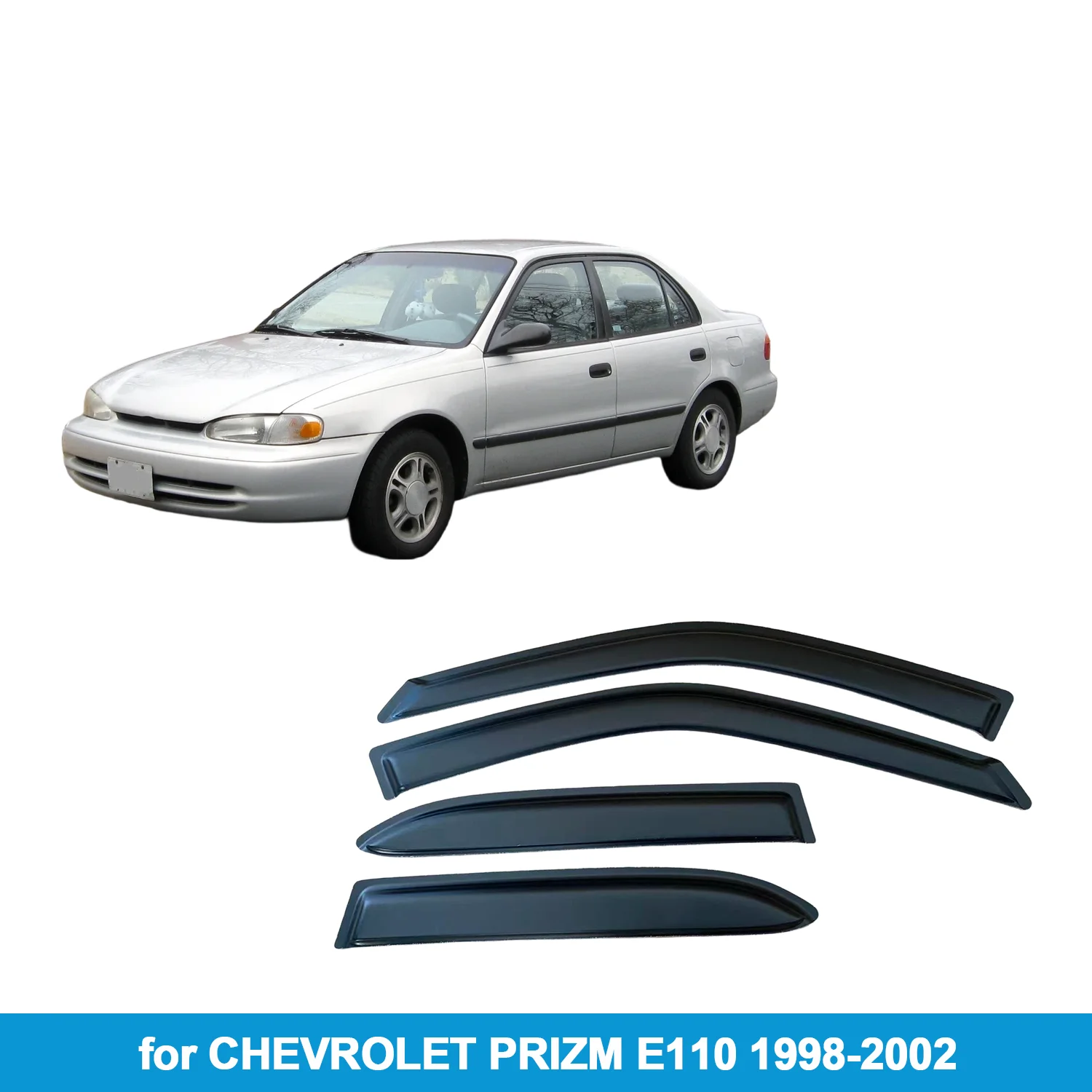 

Window Visor for CHEVROLET PRIZM E110 1998-2002 Rain Guard Side Vent Deflector Weathershield Outside-Mount Tape On