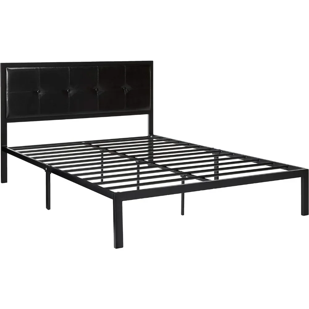 

Faux Leather Classic Platform Bed Frame With Steel Support Slats Double Bed Base Queen Bedframe Bedroom Set Furniture Queen King