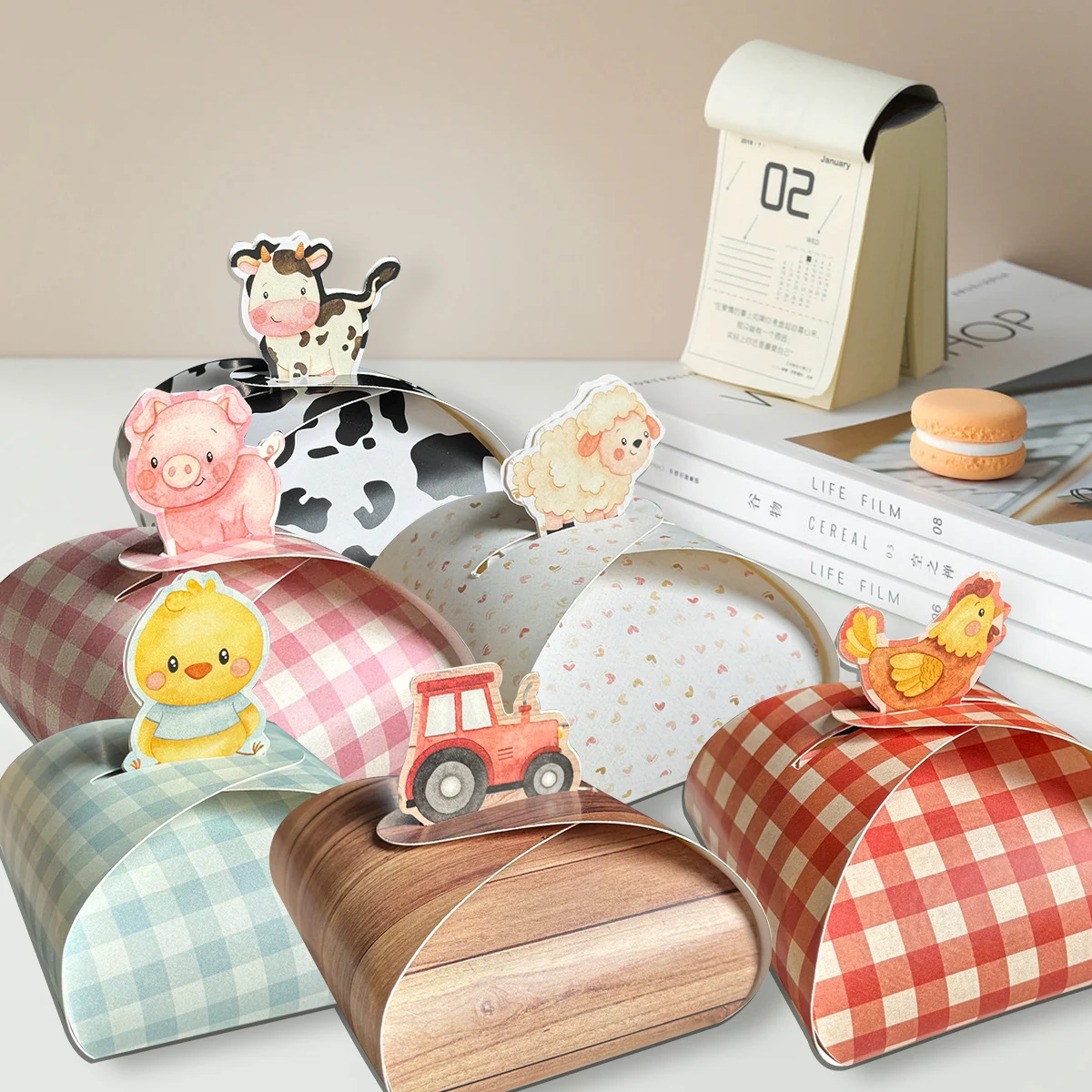 8Pcs Farm Animal Boxes Carton Cow/Pig/Sheep Cookie Box Farmland Birthday Party Table Decorations Kids Candy Packaging Supply