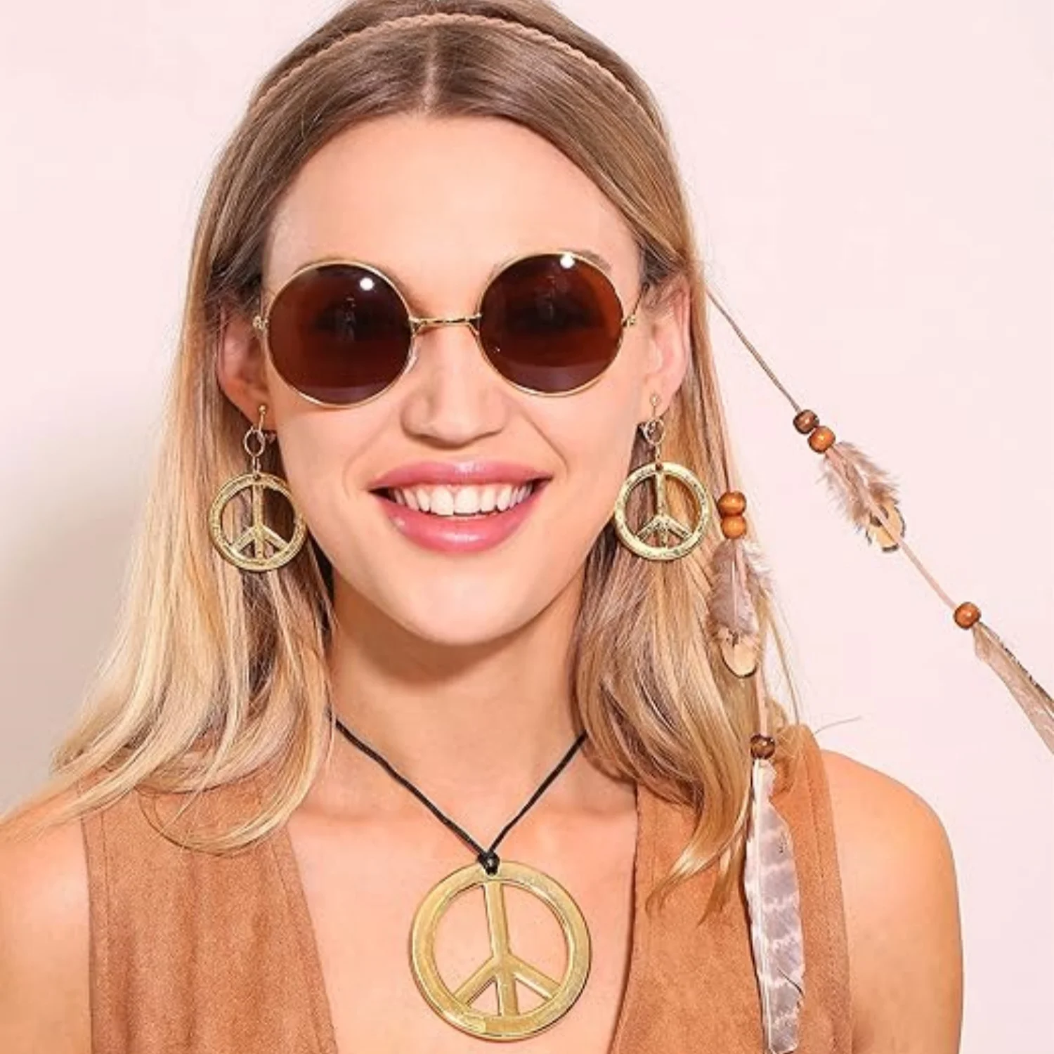 Laventy Hippie Costume Accessories Sunglasses Peace Sign Necklace Boho Retro Daisy Headband 60s 70s Hippie Accessorie