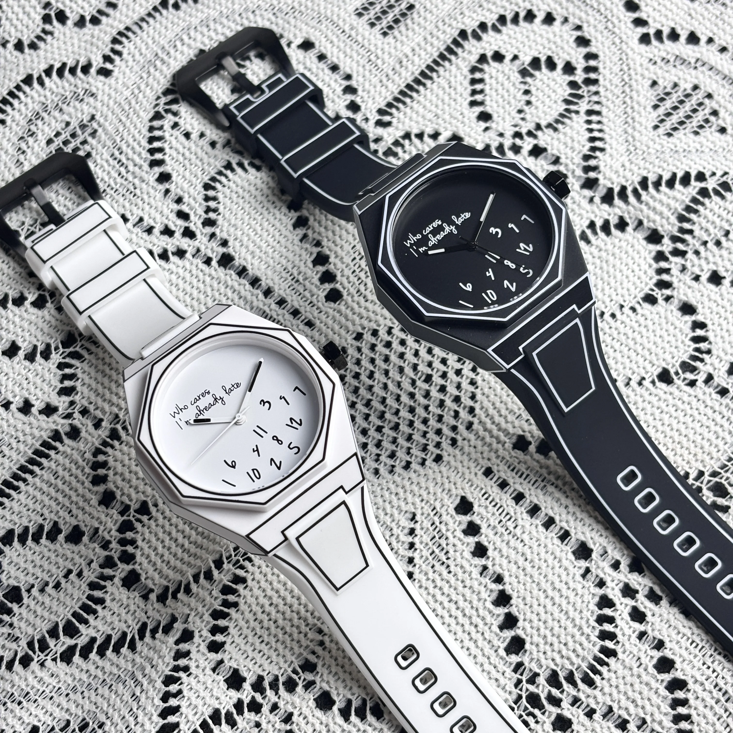 Comic Style Quartz Horloge Heren Achthoekig Digitaal Wijzerplaat Horloge Waterdicht Siliconen Band Quartz Horloge Heren Geschenkdoos Horlogeset