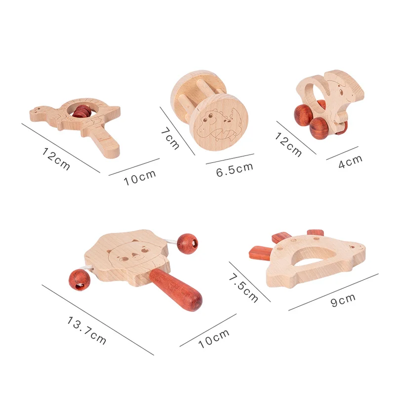 5 stücke Dinosaurier Musik instrument Spielzeug Set Holz Chocalho Hand Shaker Glocke Musik Spielzeug pädagogische Montessori Spielzeug für Kinder Geschenk