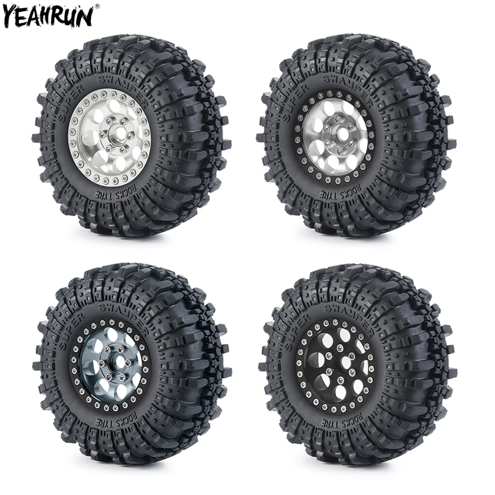 

YEAHRUN 4PCS Metal 1.9 Beadlock Wheel Rim Rubber Tires Set For 1/10 RC Crawler Car Axial SCX10 90046 TRX4 Redcat D90 AXI03007