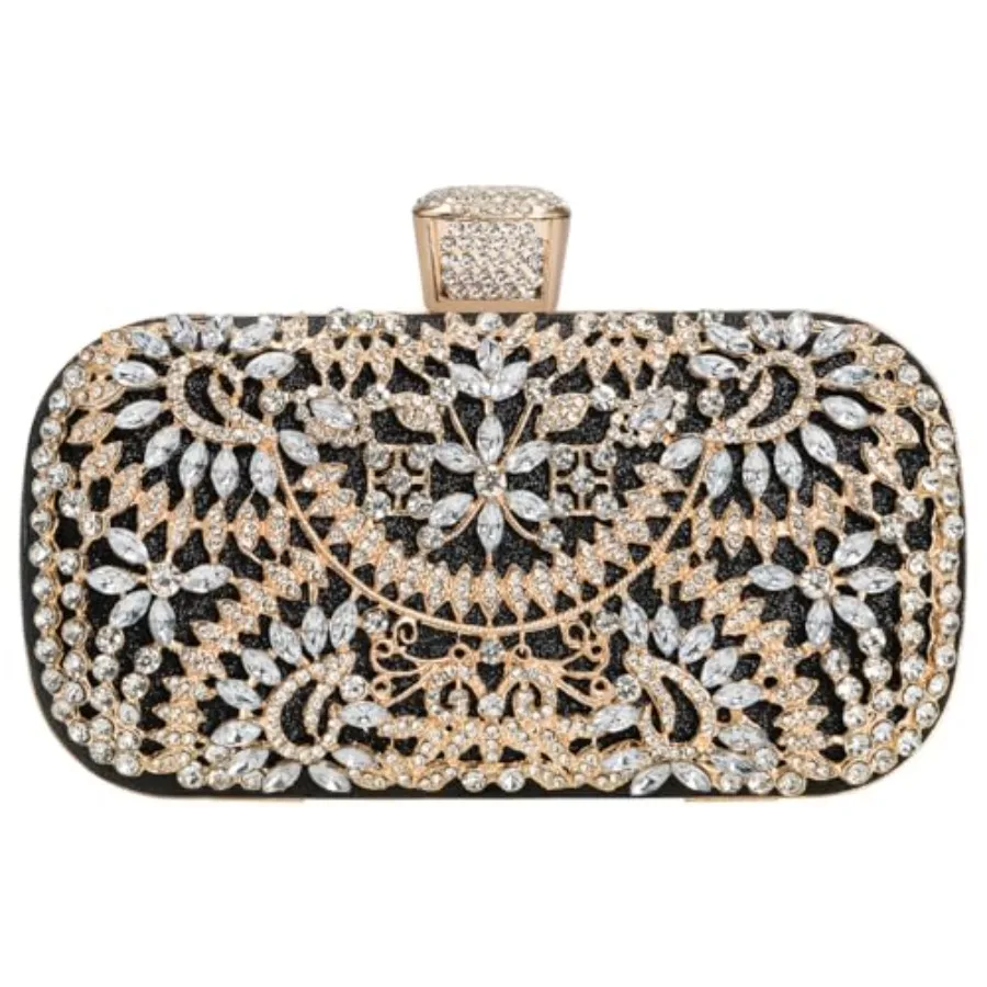 Women's Rhinestone Decorated Evening Bag Tote Shoulder Crossbody Handbag with Chain