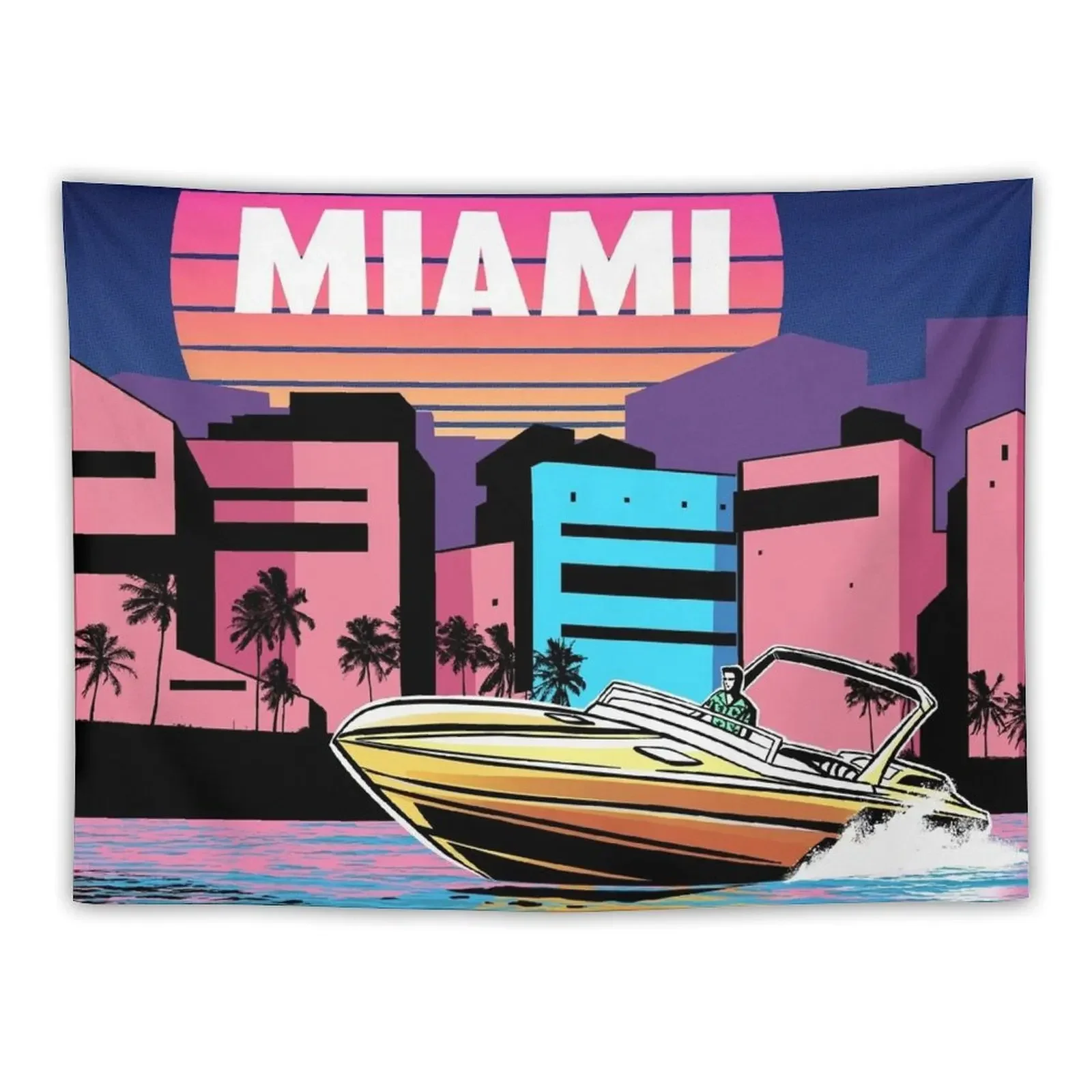 80s Miami vaporwave Sunset Florida Tapestry Aesthetic Home Decor Room Decor Tapestry