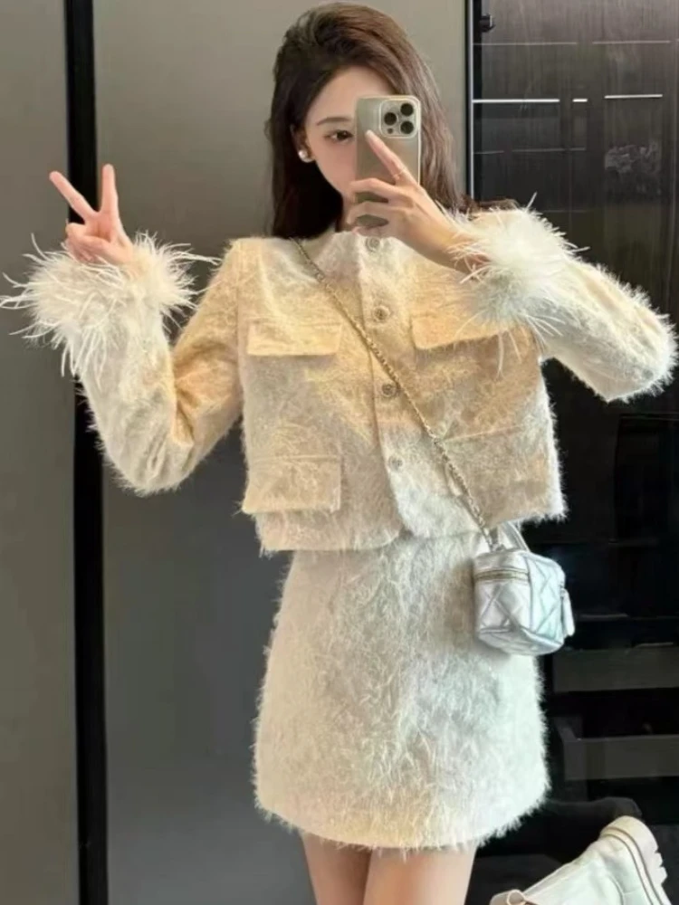 Neue Herbst Elegante Vintage 2-teilige Sets Frauen Design Retro Süße Mäntel + Minirock Japanische Mode Casual Retro Events Outfits