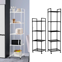 4/5 Tier Metal Storage Rack with Wheels Household Kitchen Shelf Multipurpose Mobile Trolley Organizer Rack for Bedroom Bathroom