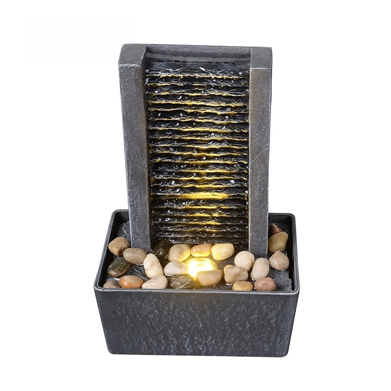 Tabletop Fountain Indoor Waterfall Rock Fountain LED-Lights Water Feature Waterfall for Modern Home and Office Indoor Decoration