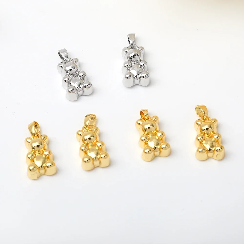2Pcs/4Pcs Brass Gummy Bear Charms With Bail Cute Animal Teddy Bear Pendants For Diy Bracelet Necklace Jewelry Making Accessories