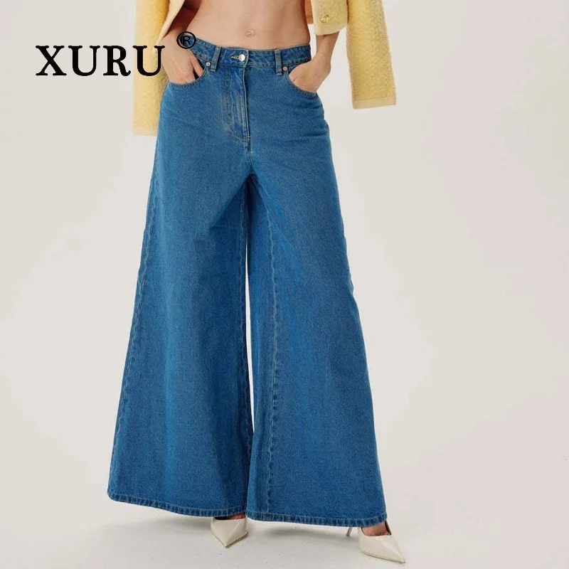 

XURU - New Women's Street Style High Waisted Washed Micro Flared Jeans, Y2k Clothing Wide Leg Pants Retro Long Jeans Men's Pants