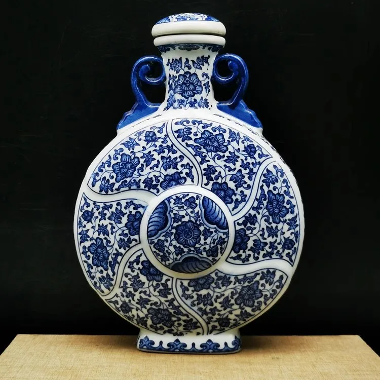 Qing Qianlong's Blue And White Vase With Tangled Branches And Lotus Patterns Antique Porcelain Home Decoration