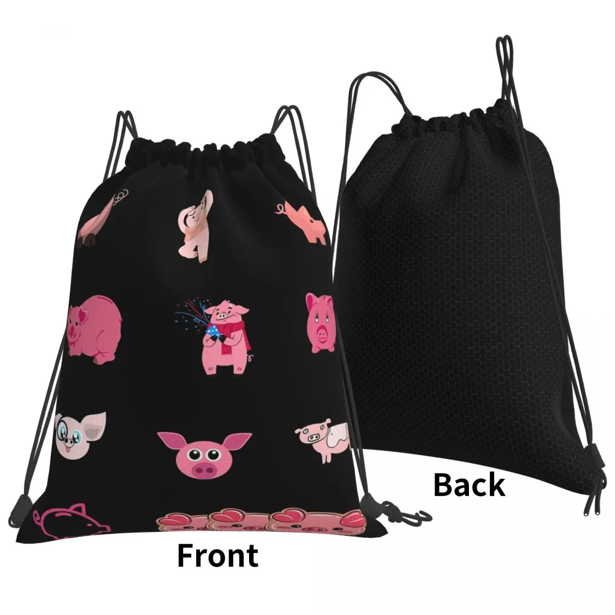 National Pig Day Sticker Pack Backpacks Multi-function Drawstring Bags Sports Bag Book Bags for Travel Students