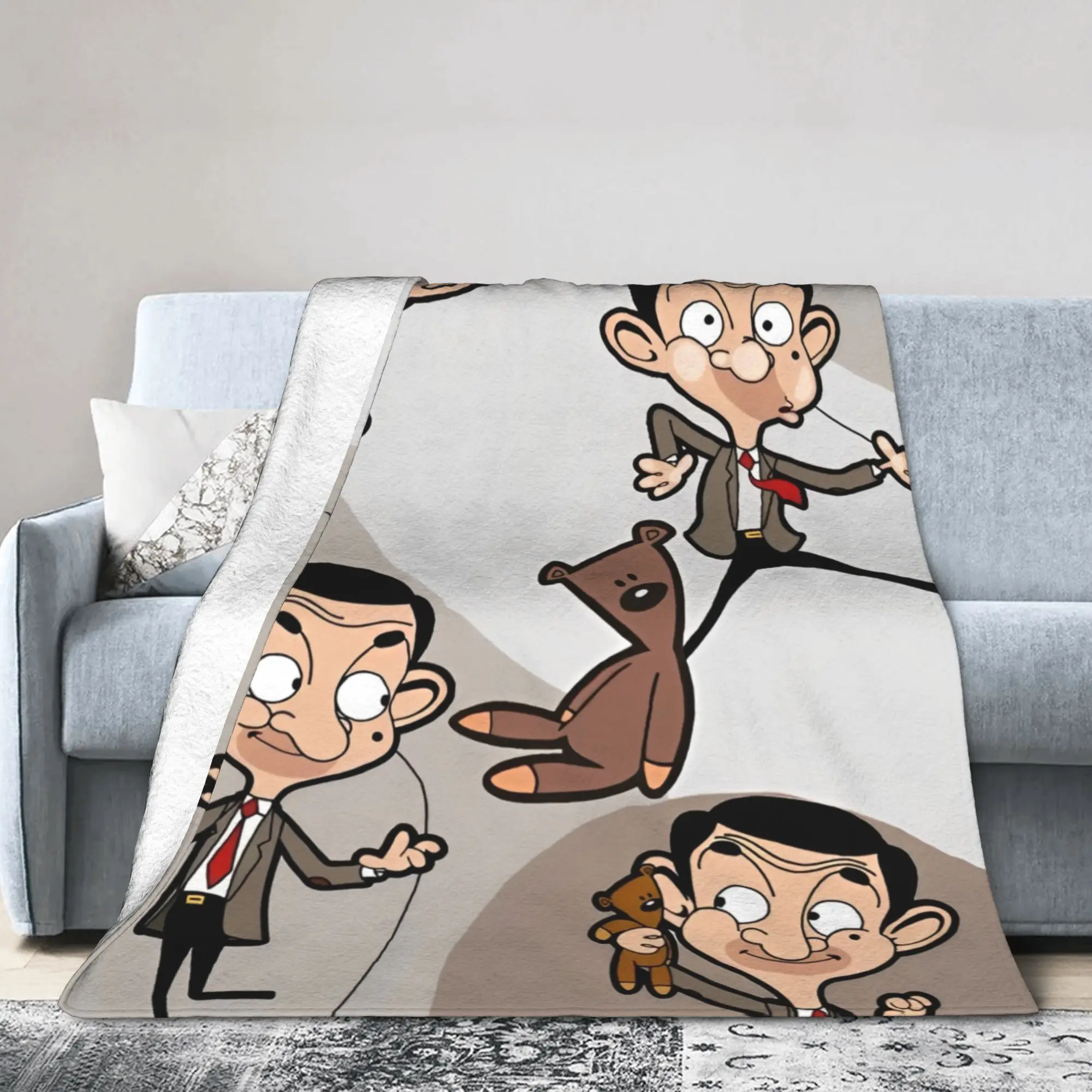 Mr Beans Blankets Fleece Spring/Autumn Comedy Multi-function Super Soft Throw Blanket for Sofa Couch Bedspread