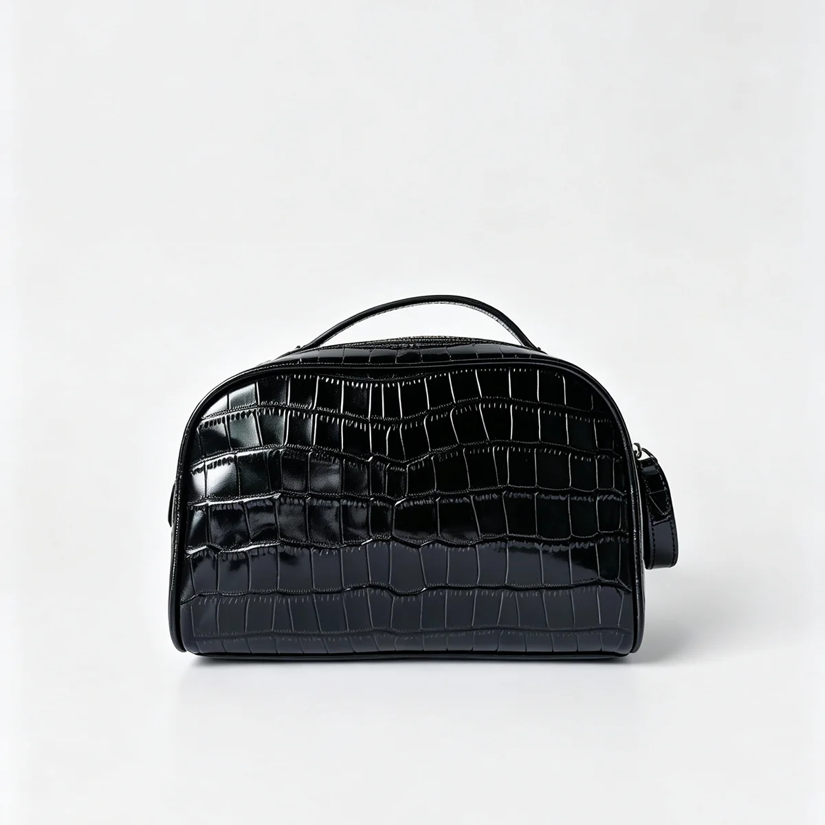 Echtes Leder Krokodil-Prägung Schwarzes Kosmetiktaschen-Set für Damen Toilettenartikel-Organizer Große Kapazität Reise-Make-up-Tasche – Detail 15