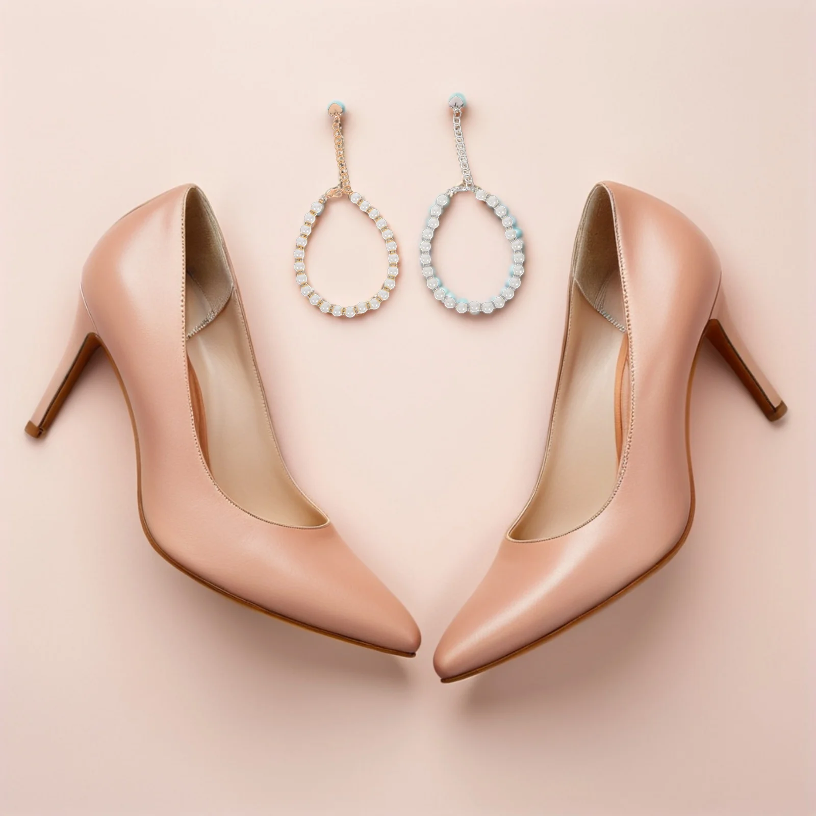 สายรัดรองเท้าส้นสูงประดับมุกเทียม 2 คู่ ป้องกันรองเท้าหลุด ให้ความรู้สึกสบายและสง่างาม