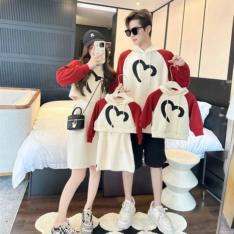2026 Family Winter Autumn Clothing Fashion Mom Girl Daughter Dress Dad Son Kids Matching Same Hooded Sweatshirt Baby Romper  567
