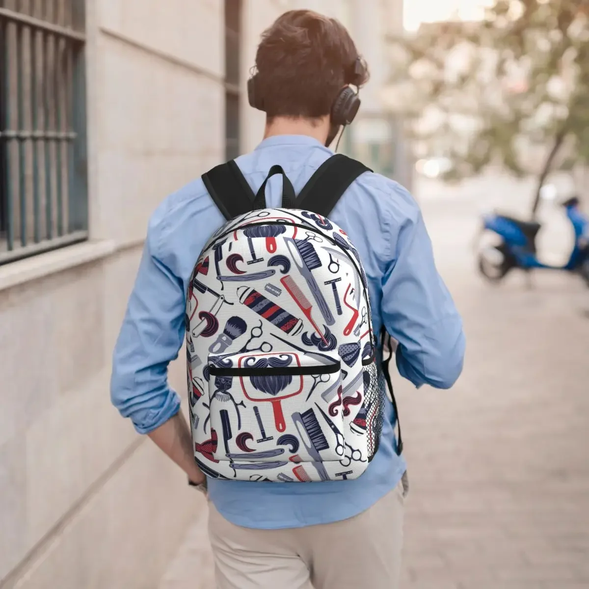Barber Shop Equipment Element Pattern Student Backpack School Bag Hiking Travel Daypack for Men Women Bookbag Shoulder Bags