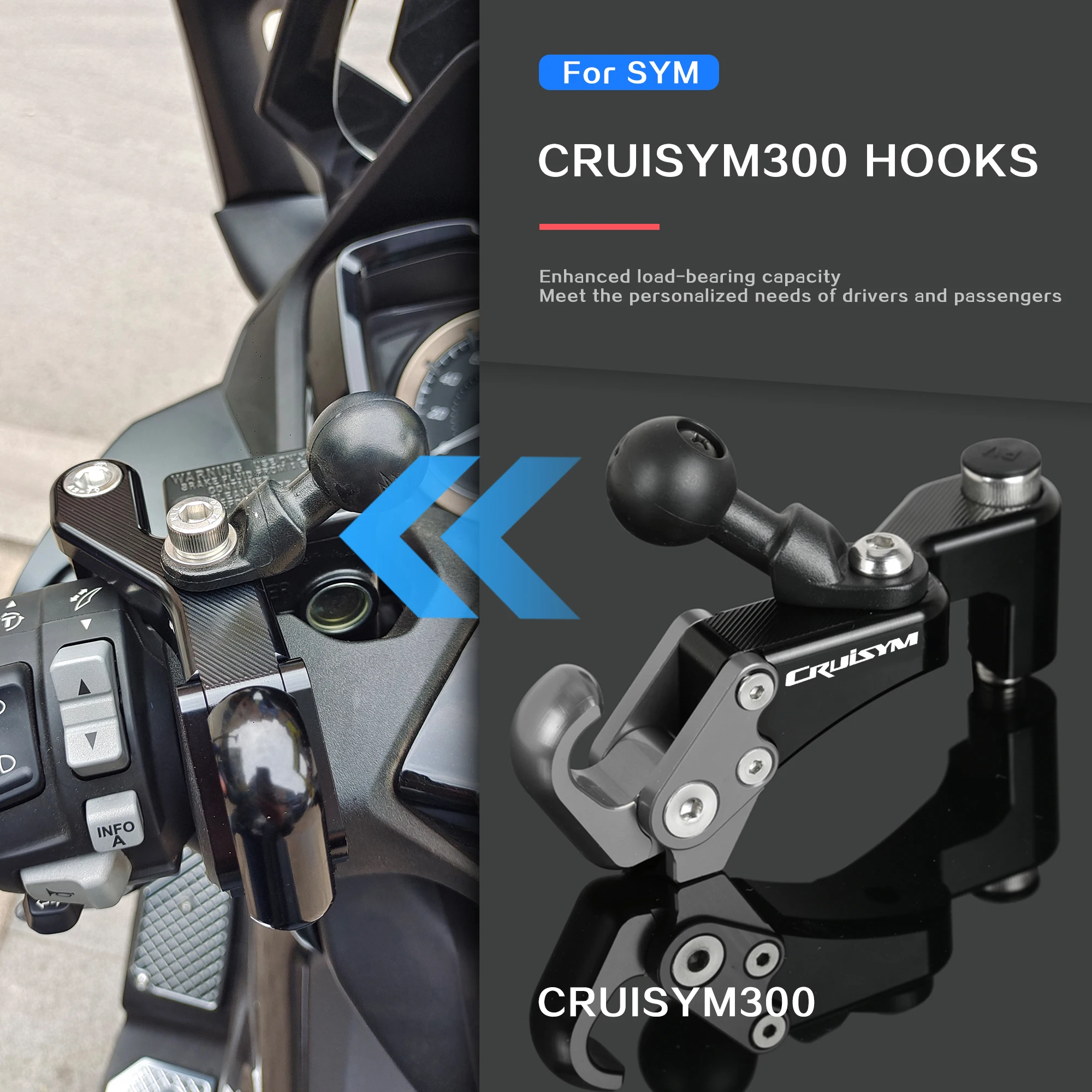 Motorcycle Rear Mirror Mount Holder Bracket Hook Accessories For SYM CRUISYM 125/250/300 RV250 Heavy Duty Hook Bag Helmet Hanger